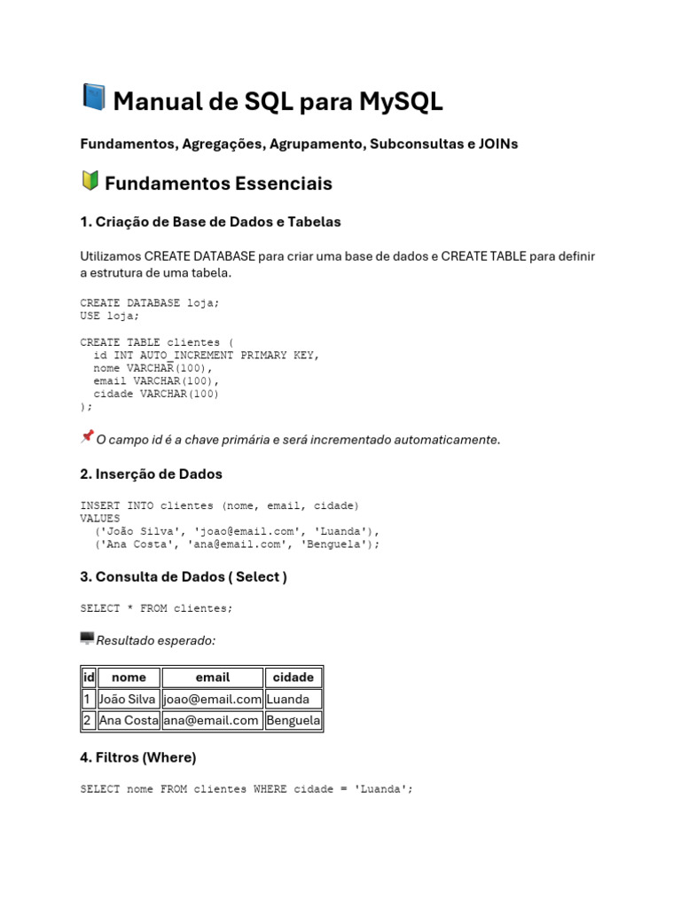 Manual Completo de SQL para MySQL | PDF | Design de software | Gestão ...
