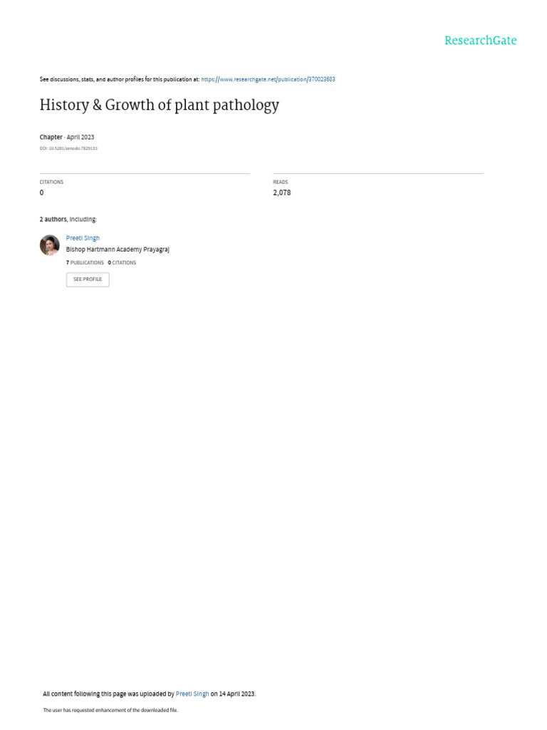History and Growth of Plant Pathology | PDF | Microbiology | Fungus