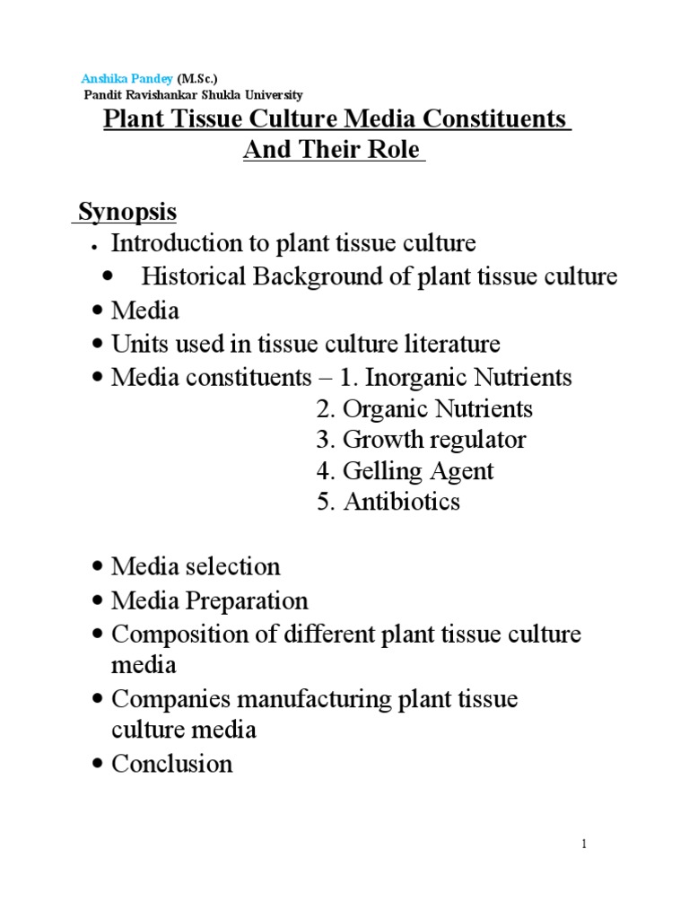 Plant Tissue Culture Media Overview | PDF | Plant Hormone | Auxin