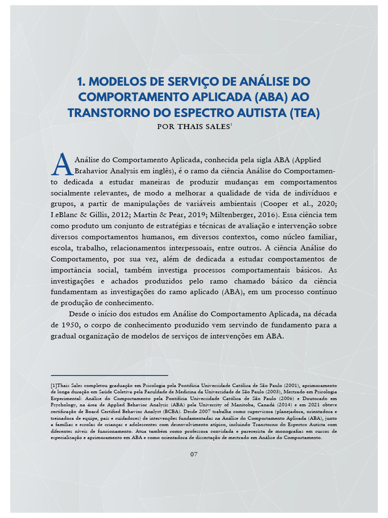 Modelos de Serviço ABA para TEA | PDF | Comportamento | Família