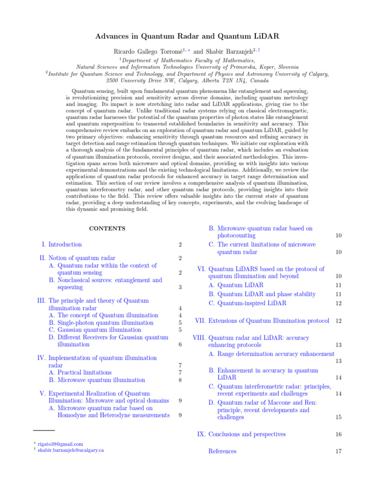 Quantum Radar and LiDAR Advances | PDF | Radar | Quantum Entanglement
