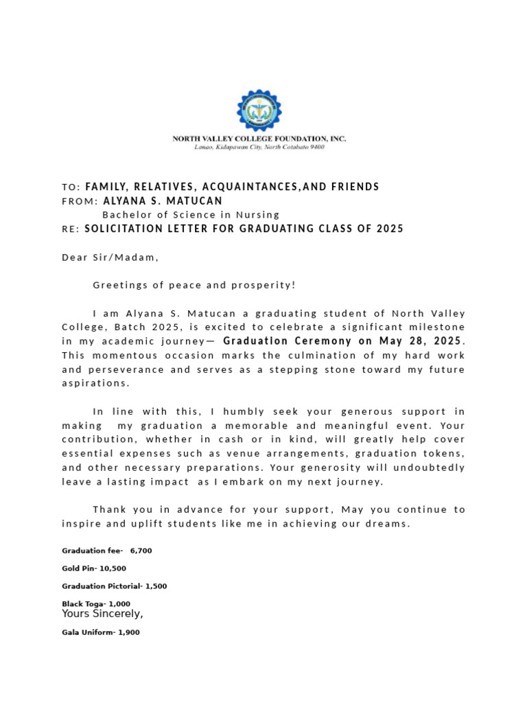 Graduation Support Solicitation Letter | PDF