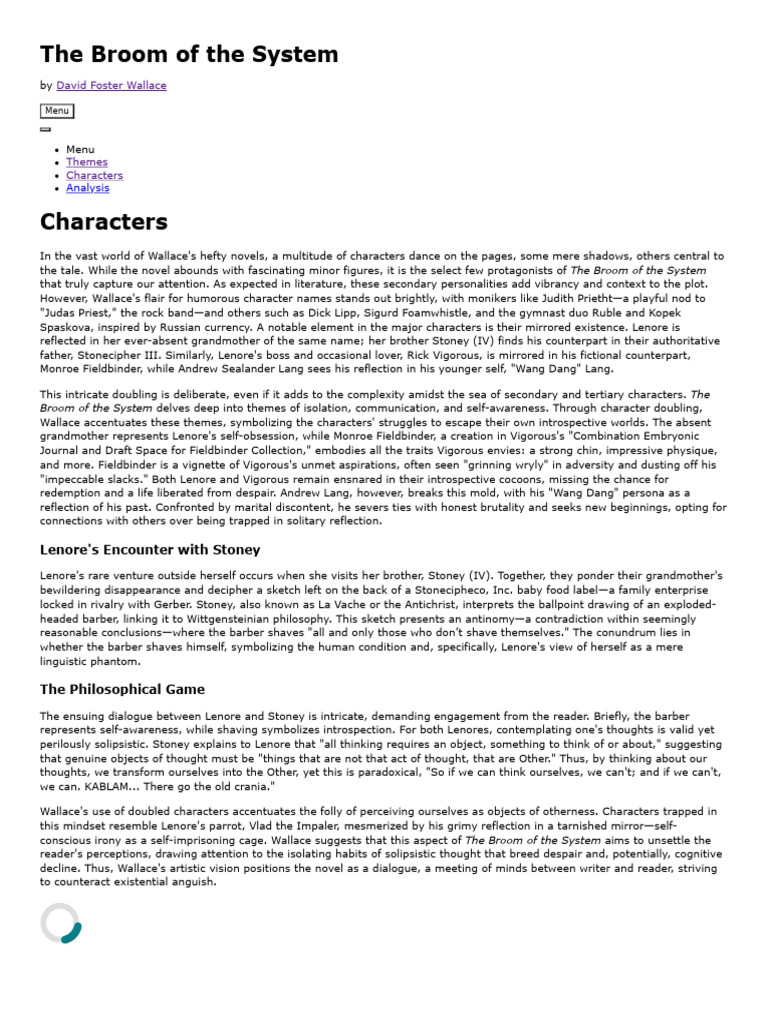 Themes and Characters in Wallace's Novel | PDF | Thought ...