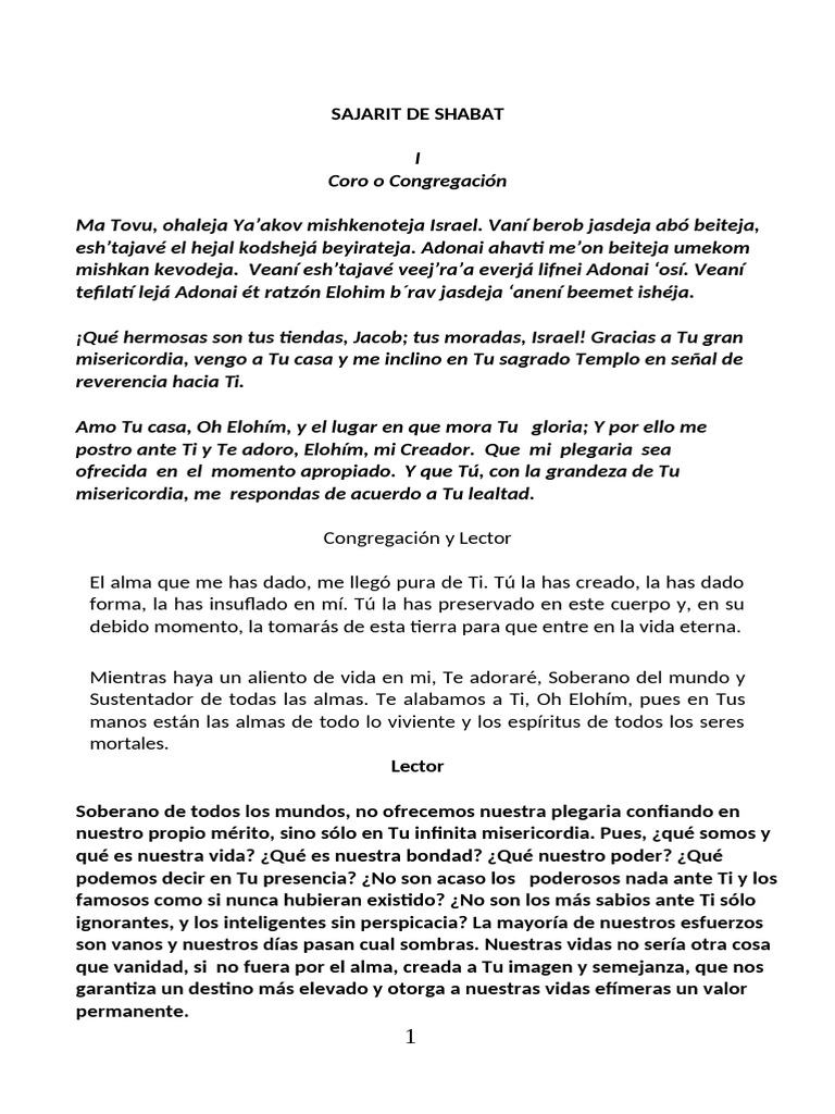 Oraciones y Reflexiones del Shabat | PDF | Amor