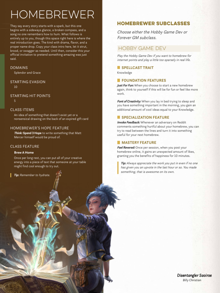 Daggerheart Homebrew Class Guide | PDF