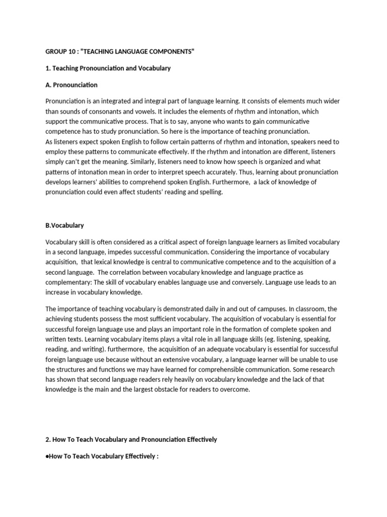 GROUP 10 (Teaching Language Components) | PDF | Vocabulary | Language ...