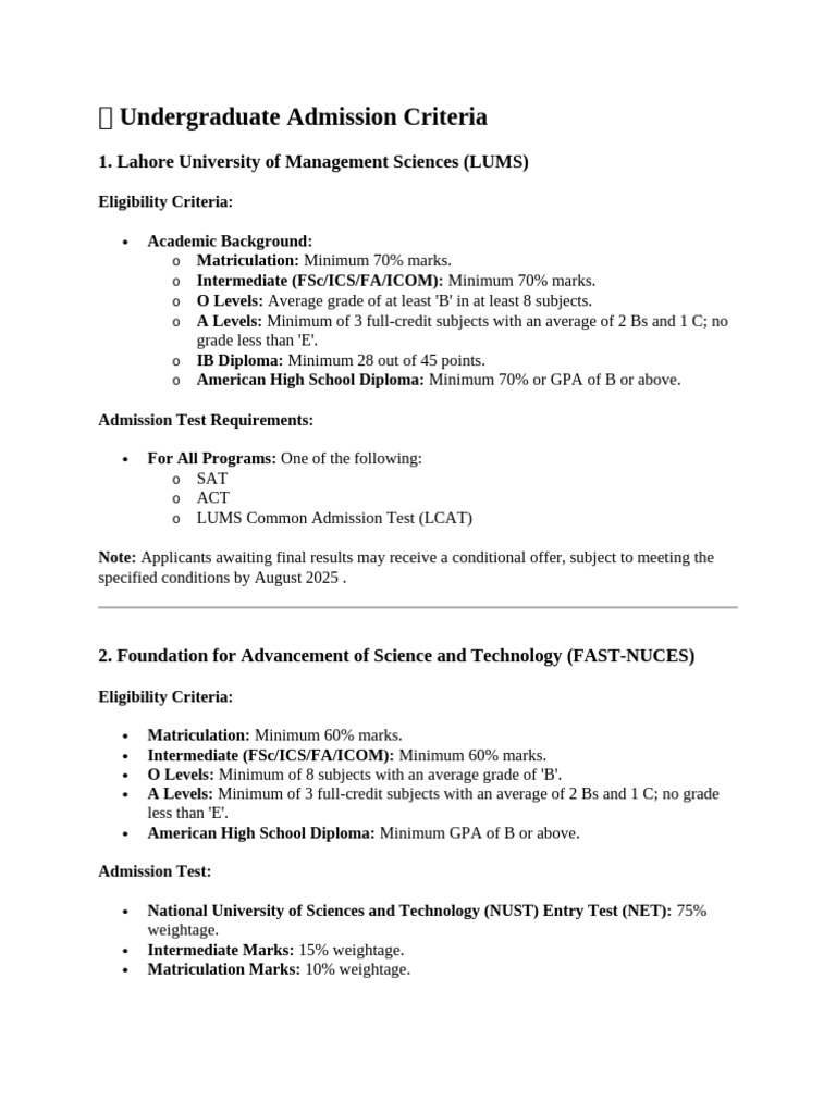 Undergraduate Admission Criteria Overview | PDF | High School Diploma ...