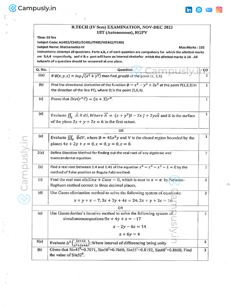 Engineering Mathematics 3 Back-Campusly PYQs | PDF