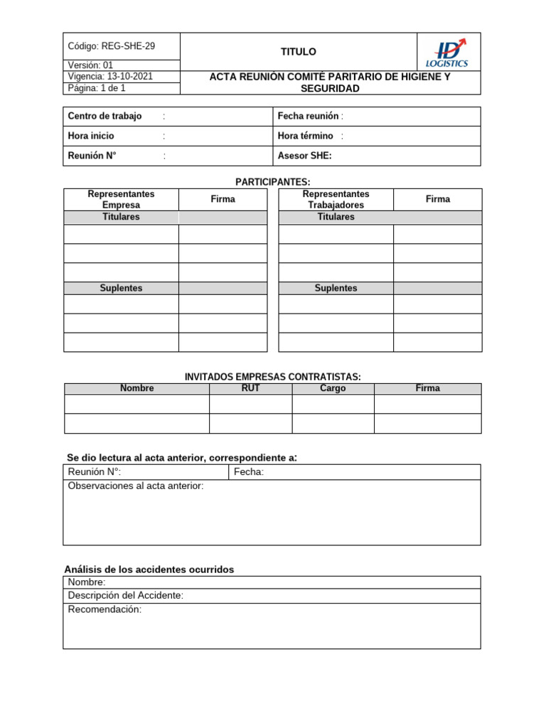 REG-SHE-29 Acta de Reunión CPHS 2024 | PDF