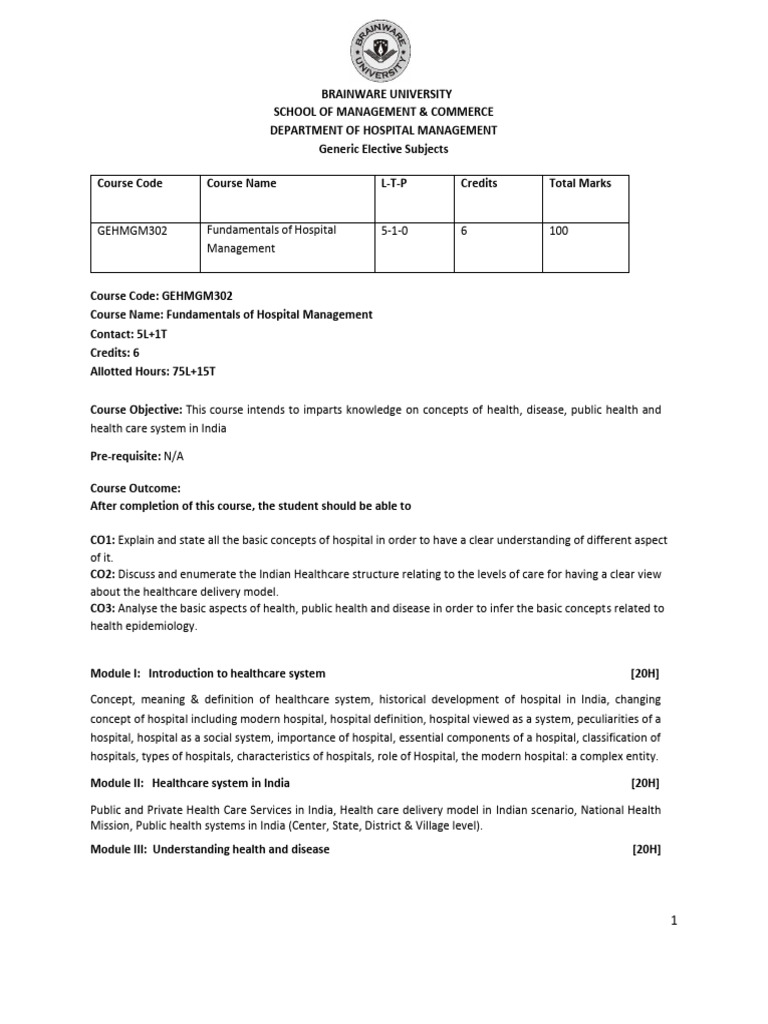 Fundamentals of Hospital Management Course | PDF | Health Care | Public ...