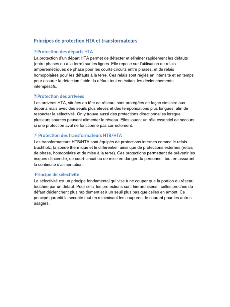 Protection HTA et Transformateurs : Guide Complet | PDF