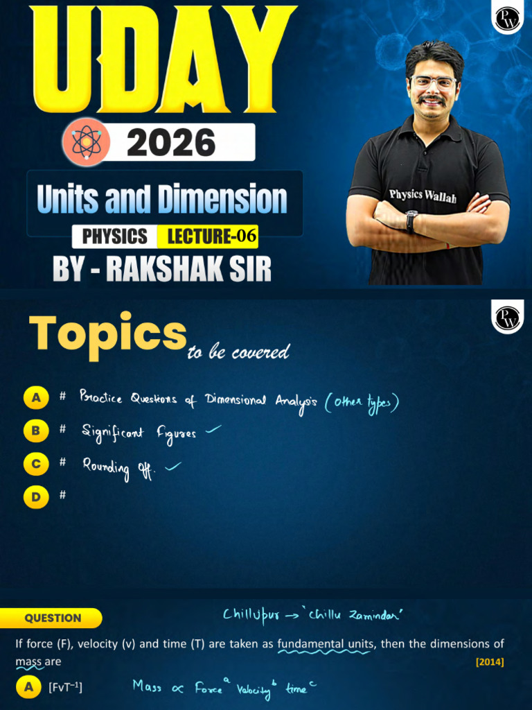 Units and Dimension 06 - Class Notes - UDAY 2026 (Class 11th) | PDF