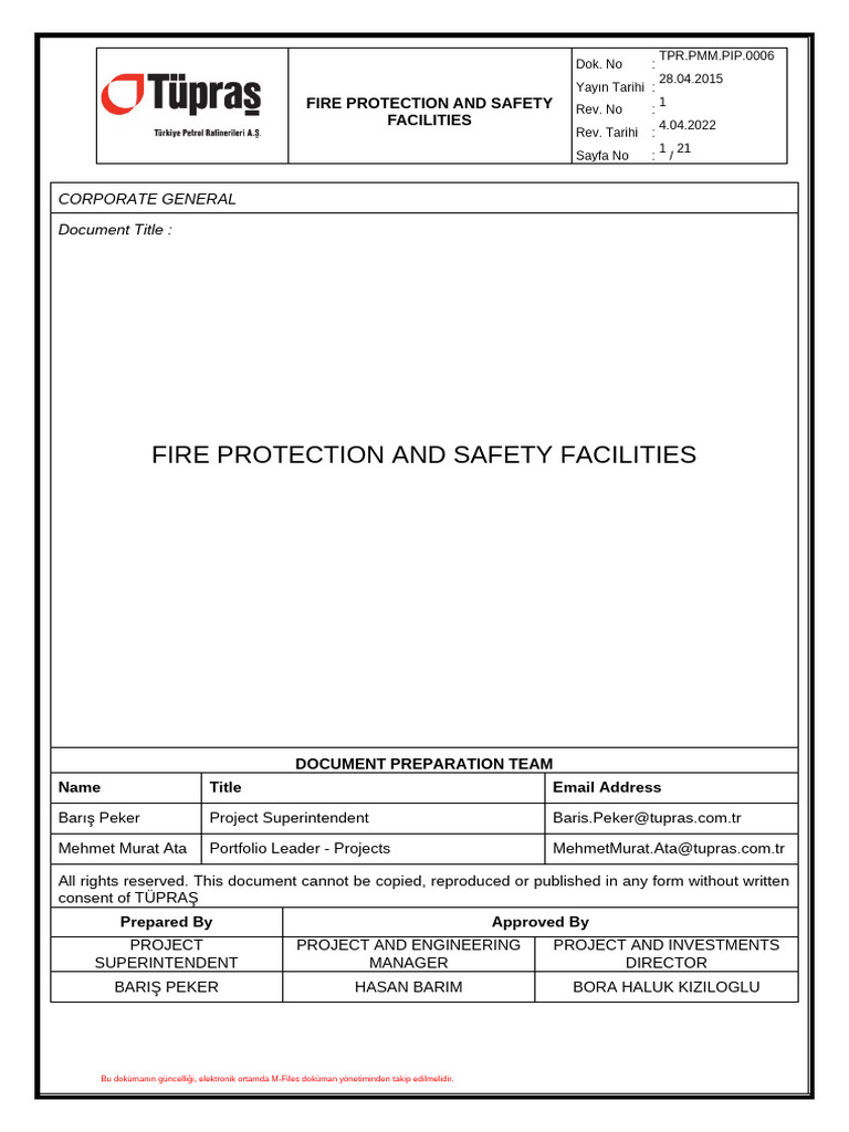 Tpr.pmm.Pip.0006 Fire Protection and Safety Facilities | PDF