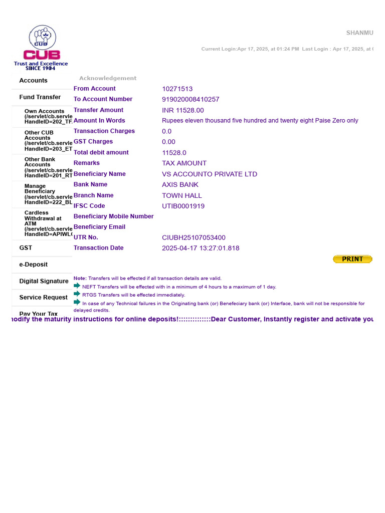 RTGS Confirmation for Fund Transfer | PDF | Financial Technology ...