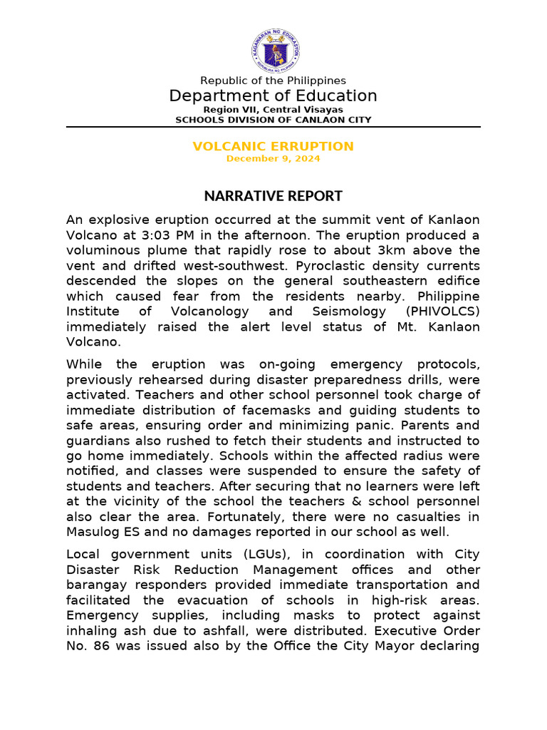 Kanlaon Volcano Eruption Response Report | PDF | Volcanism | Volcanology