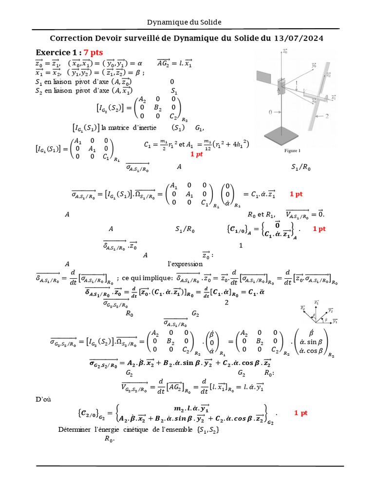 Correction Dynamique du Solide 2023-2024 | PDF | Énergie kinétique ...