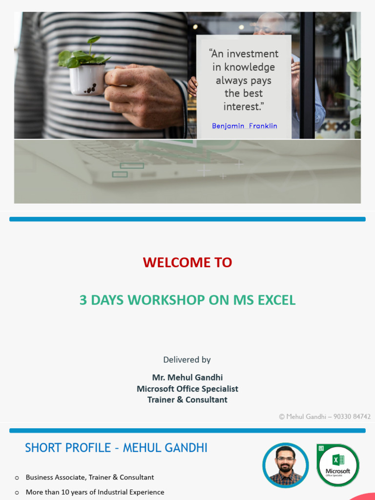 MS Excel Workshop: Skills & Techniques | PDF | Microsoft Excel | Computing