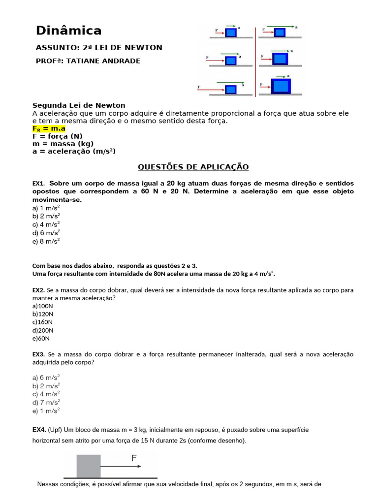 Aplicações da 2ª Lei de Newton em Exercícios | PDF | Força | Massa
