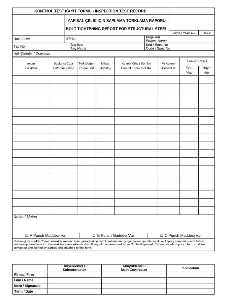 Frm.0024 Bolt Tightening Report For Structural Steel | PDF