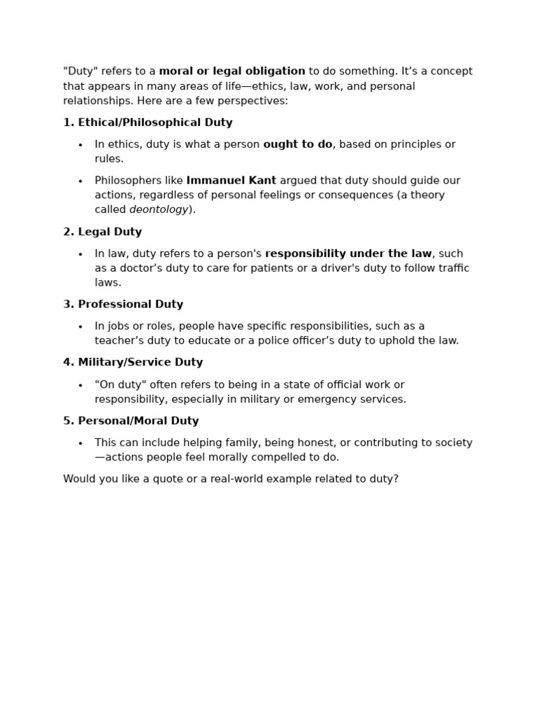 Understanding Duty: Definitions and Roles | PDF