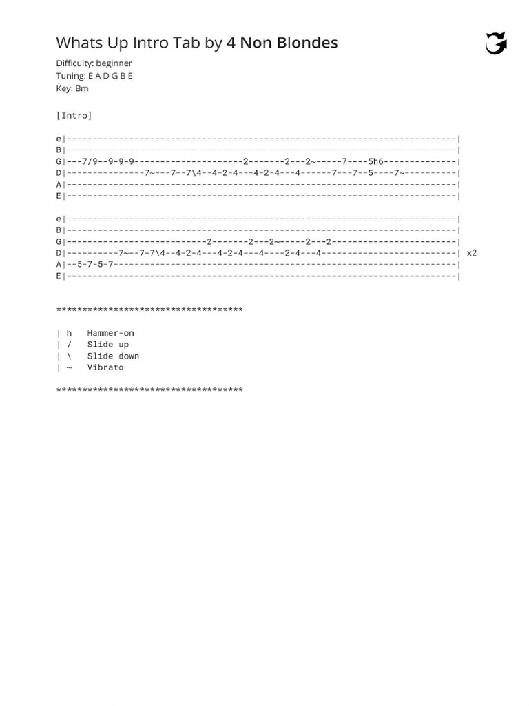 Whats Up Intro Tab | PDF