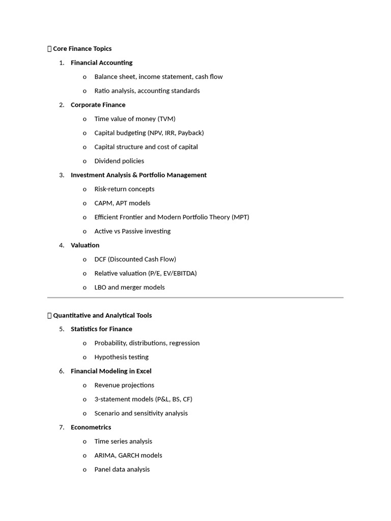 Core Finance Topics Overview | PDF