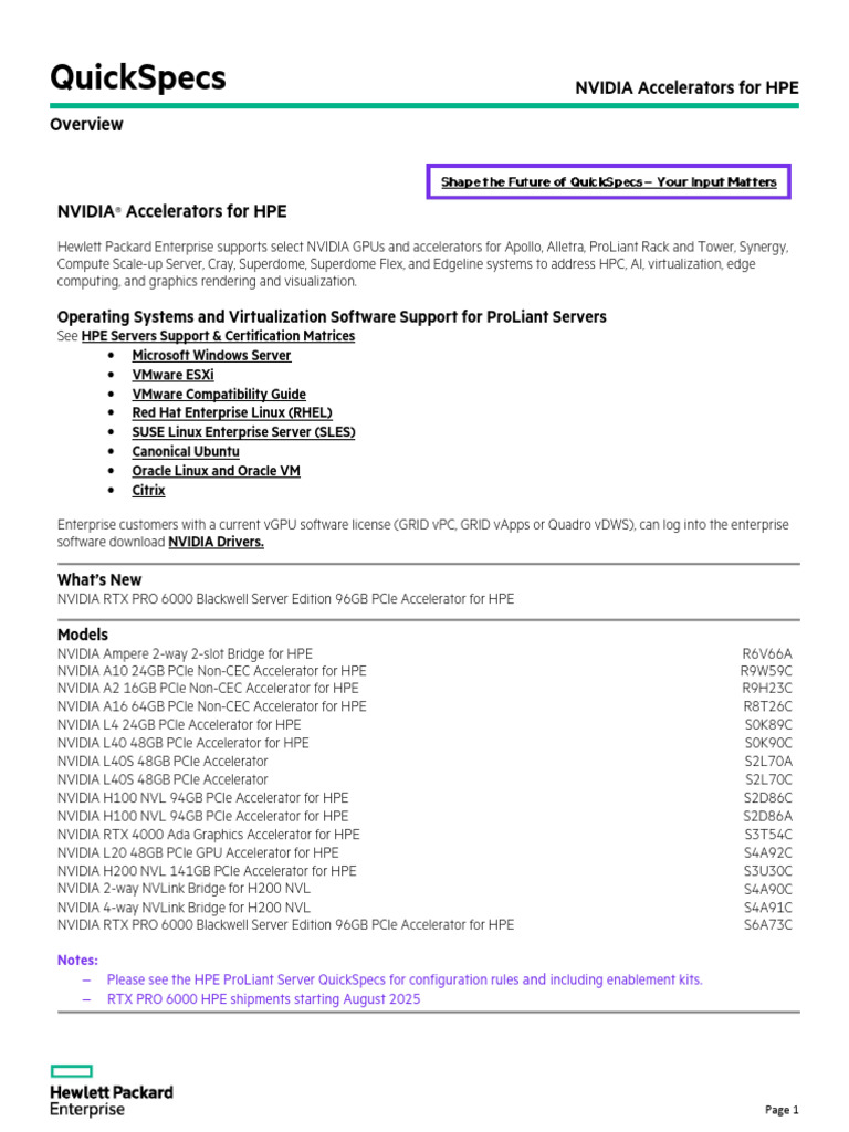 NVIDIA Accelerators for HPE QuickSpecs | PDF | Computer Science ...