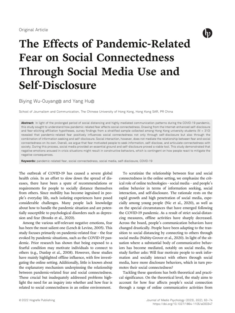 The Effects of Pandemic-Related Fear On Social Connectedness Through ...