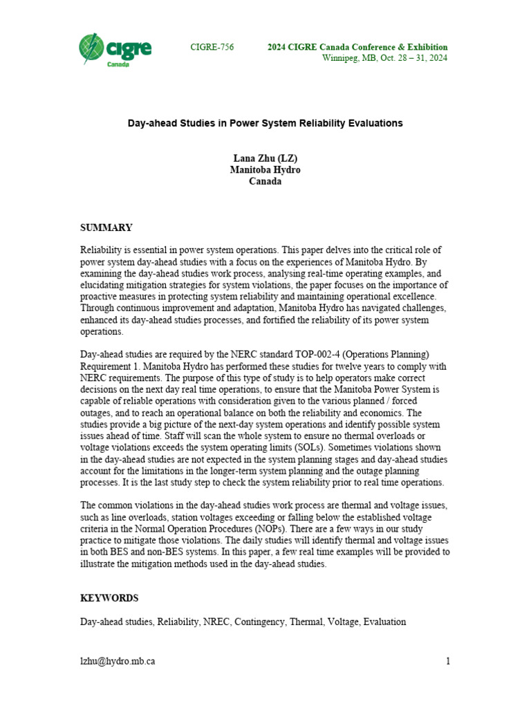Day-Ahead Studies for Power Reliability | PDF | High Voltage Direct ...