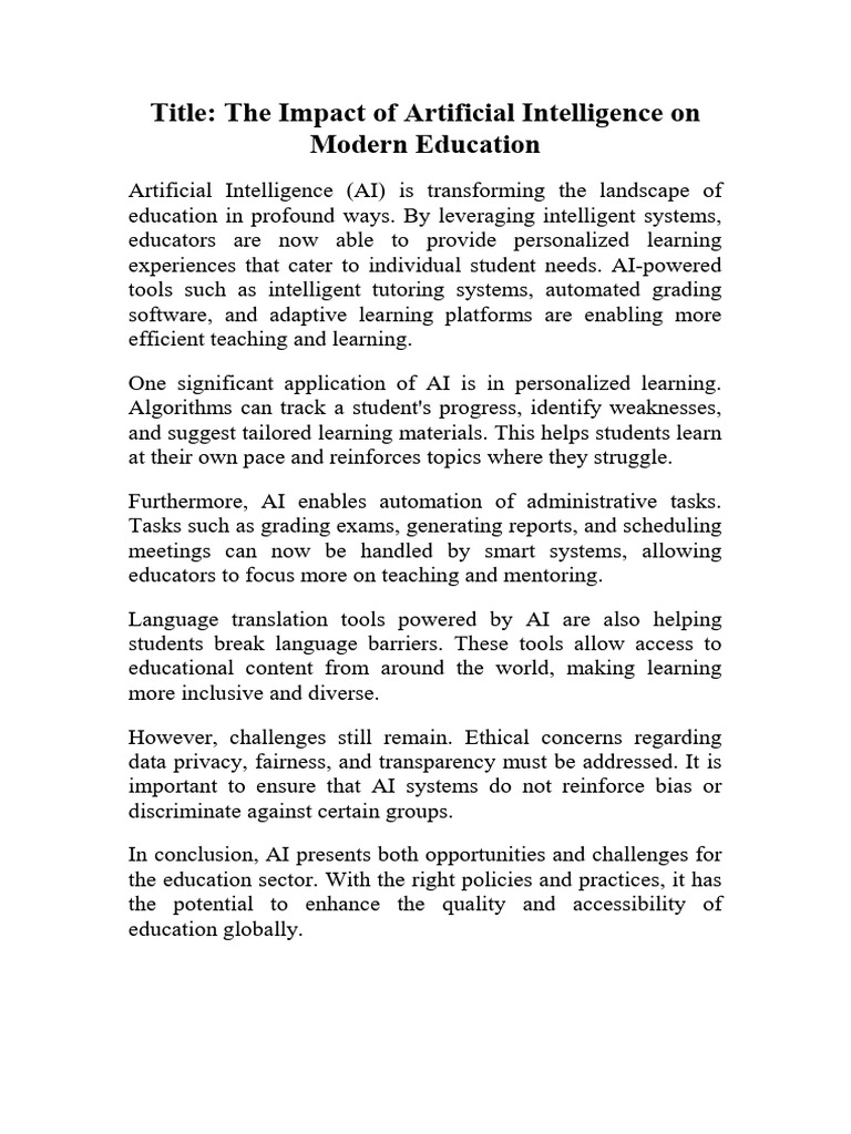 The Impact of Artificial Intelligence On Modern Education | PDF