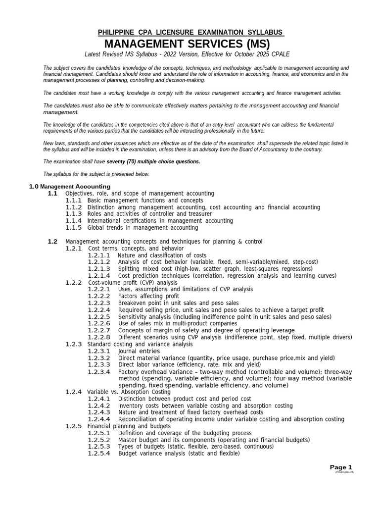 MS Syllabus for October 2025 CPALE | PDF | Capital Budgeting | Net ...