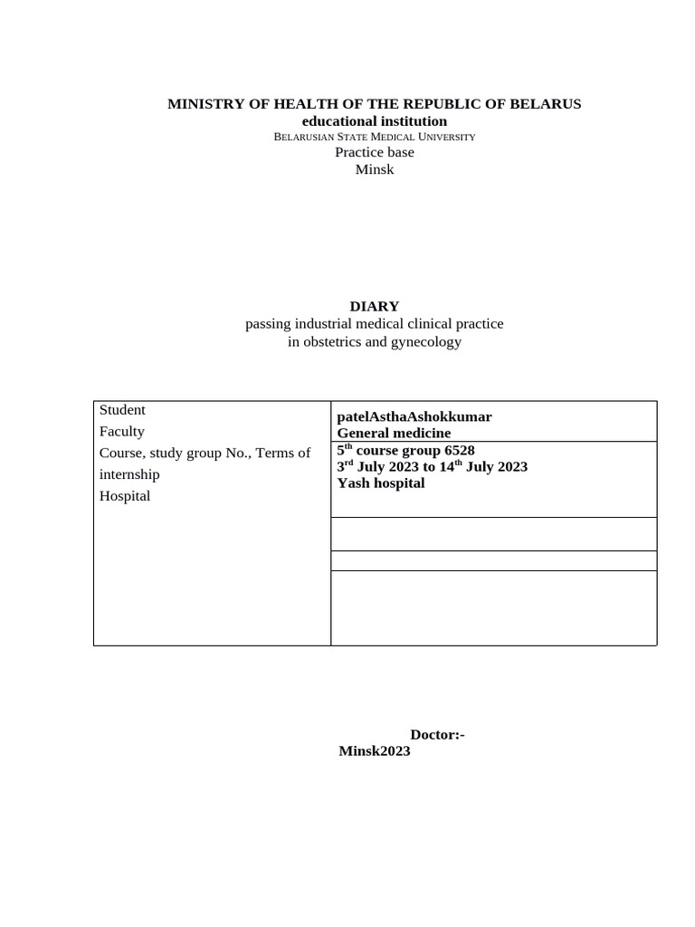 Clinical Practice Diary in Obstetrics | PDF | Childbirth | Pregnancy
