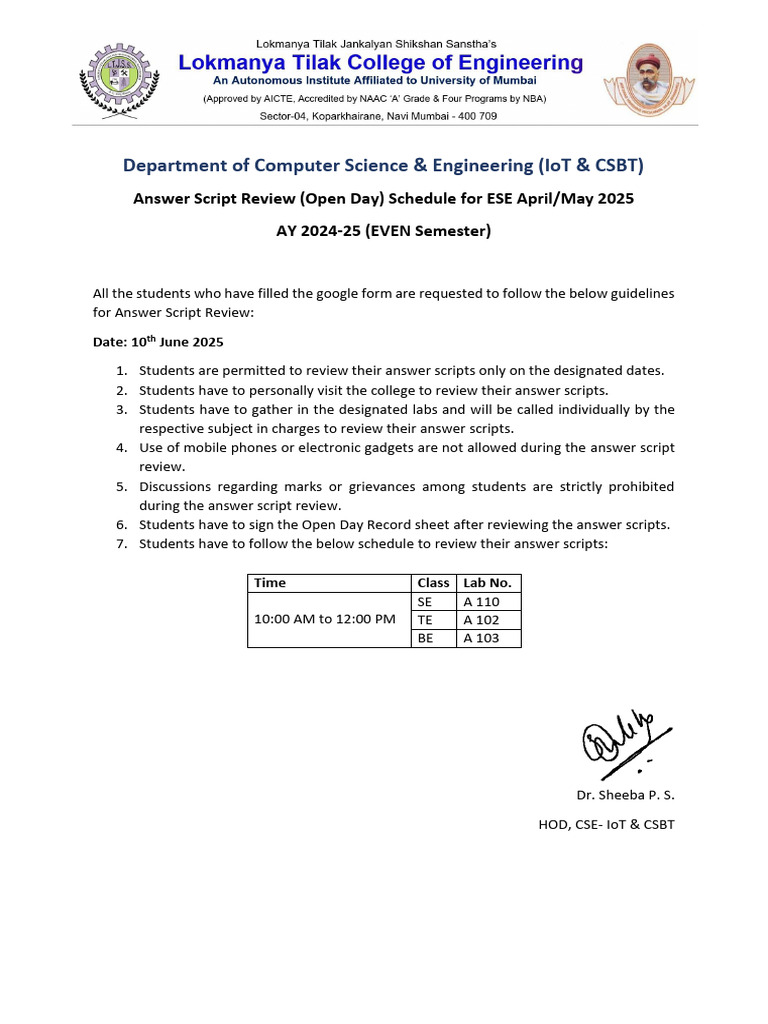 Answer Scrpit Review Schedule 24-25 EVEN | PDF