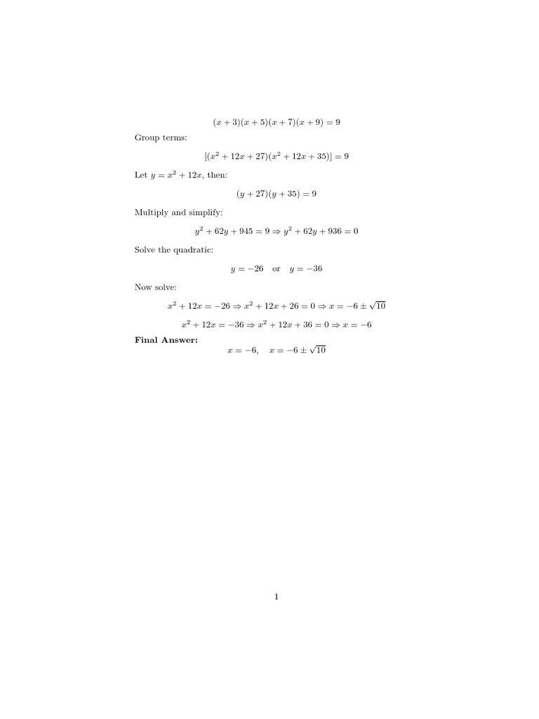 Solve Quadratic from Polynomial Equation | PDF
