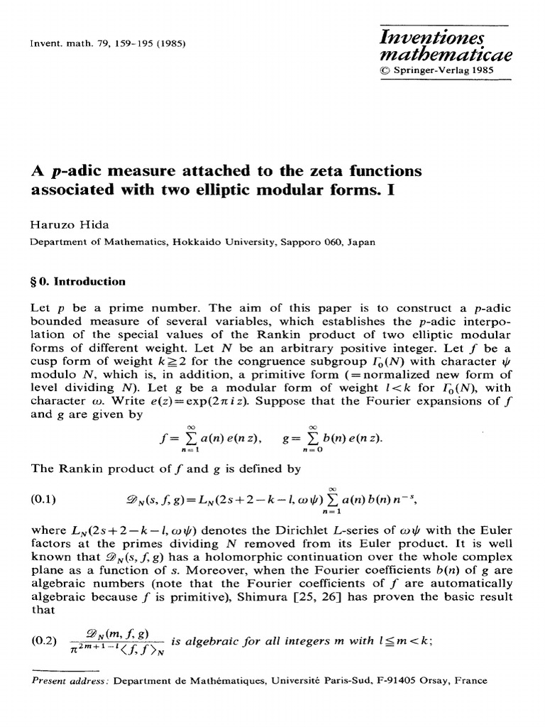 p-Adic Measure for Elliptic Modular Forms | PDF | Function (Mathematics ...