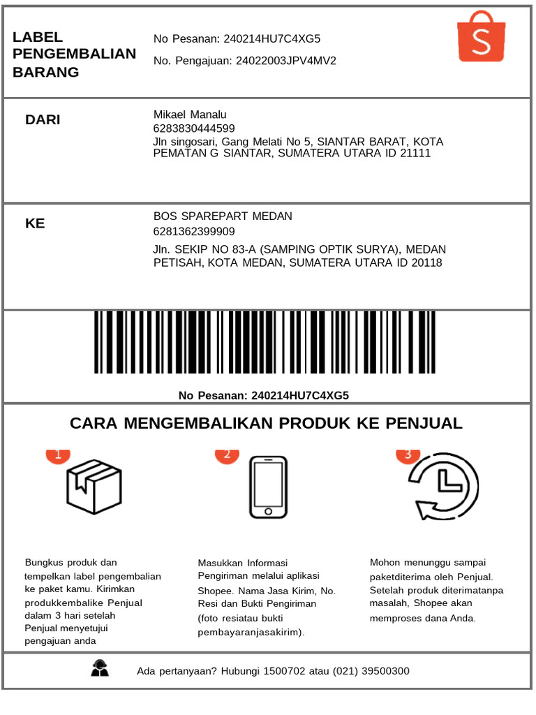 Contoh Label Pengembalian Shopee | PDF