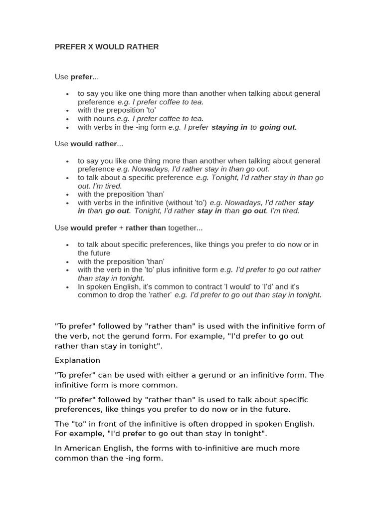 Understanding Preferences: Prefer vs. Rather | PDF | Verb | Morphology