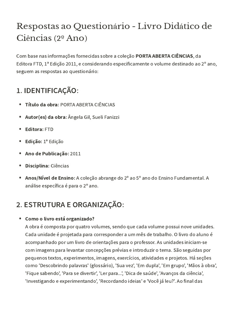 Respostas ao Questionário de Ciências 2º Ano | PDF | Pedagogia | Science