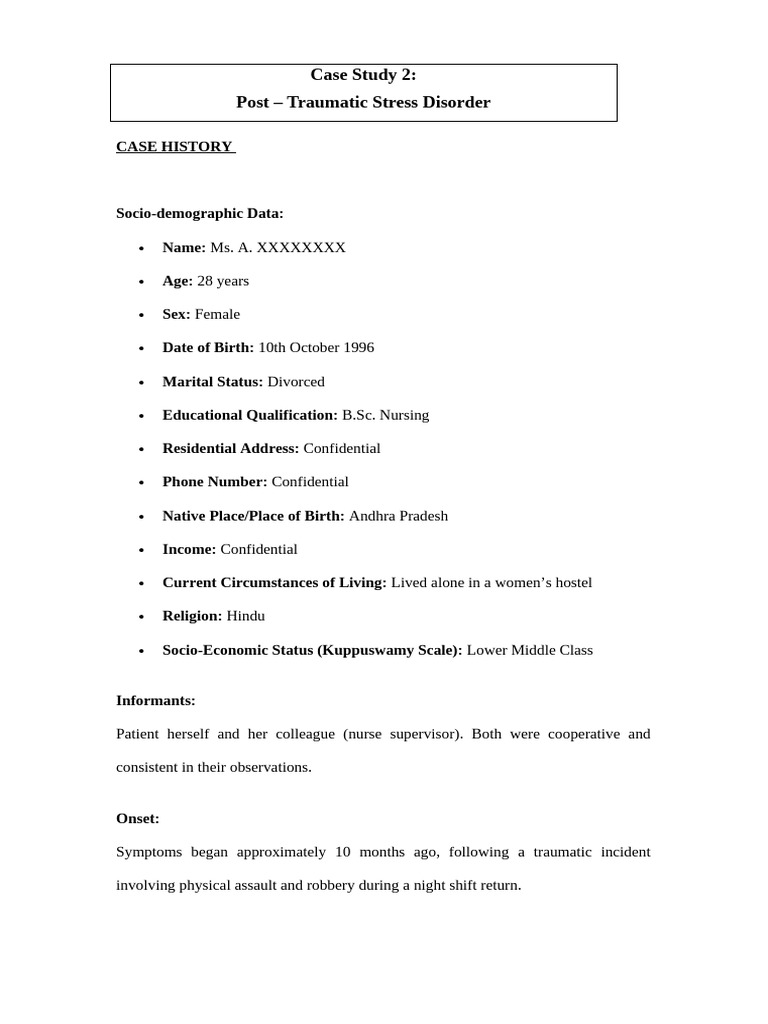 PTSD Case Study: Trauma in Nursing | PDF | Psychological Trauma ...