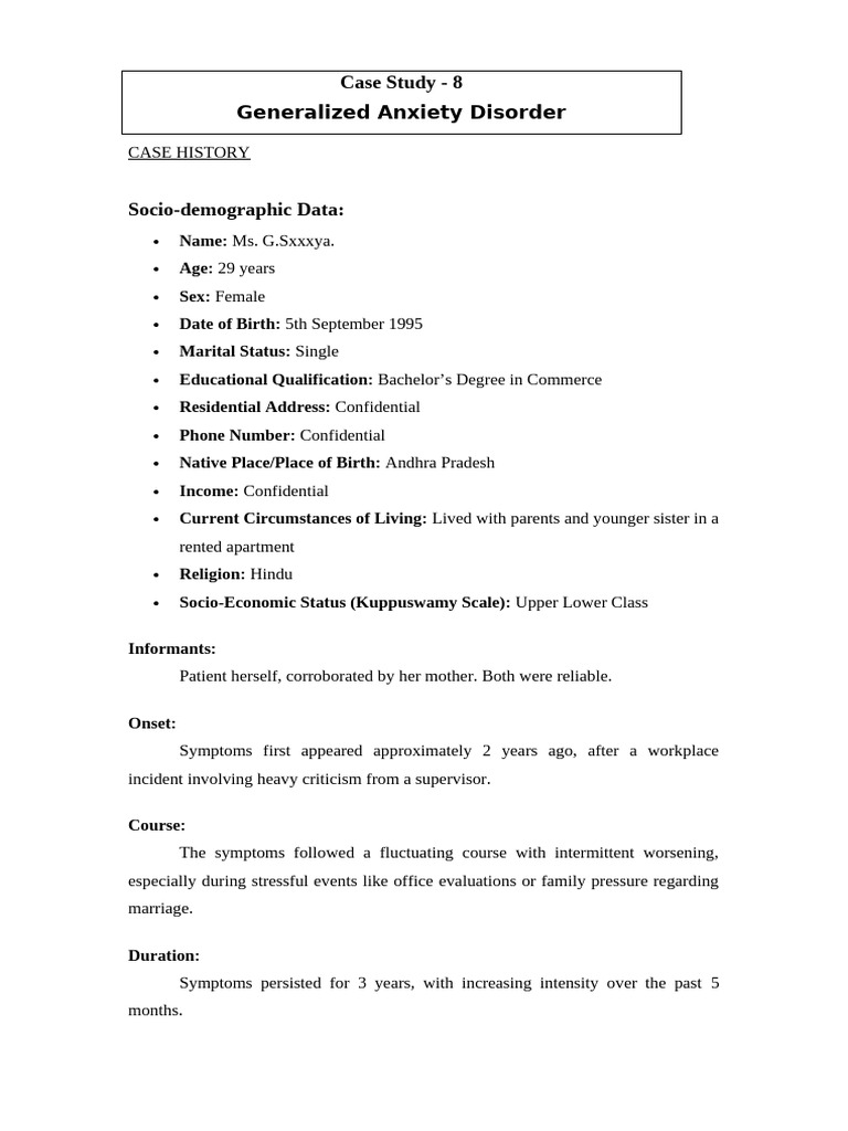 Casw Study 8 Generalized Anxiety Disorder | PDF | Anxiety | Generalized ...