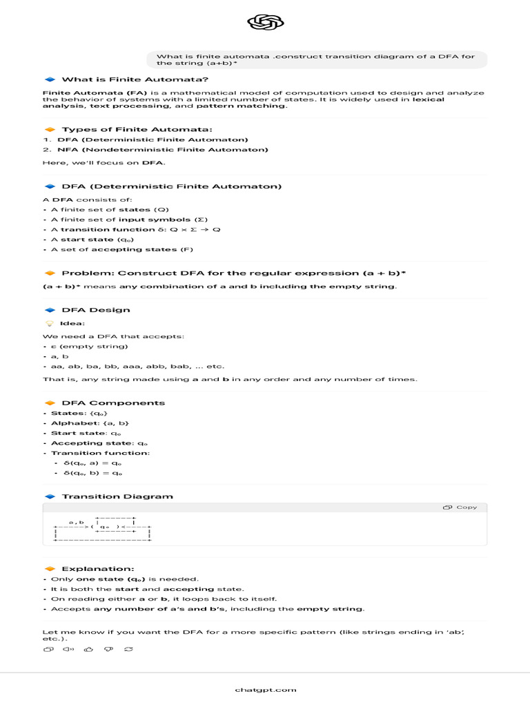 DFA For (A+b) | PDF