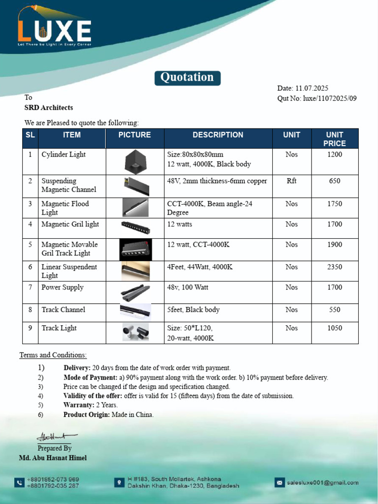 Electric Lighting Quotation Details | PDF