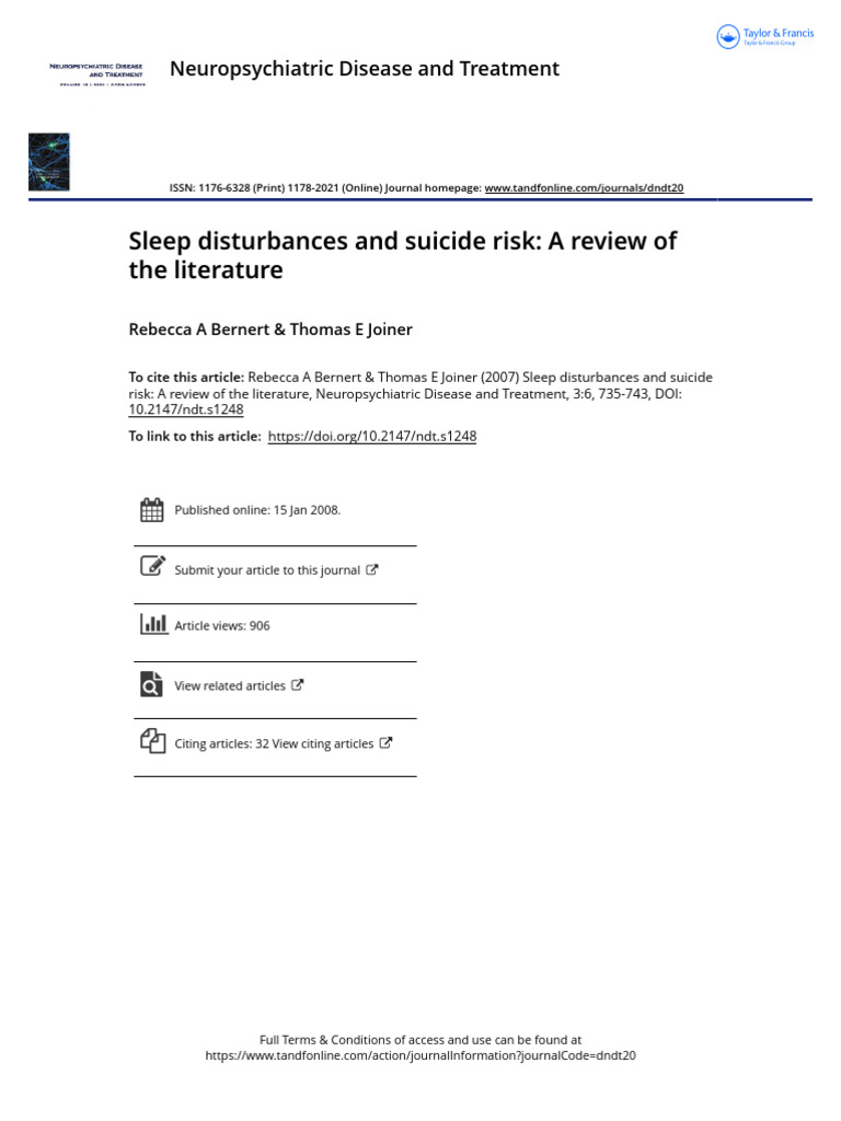 Sleep Disturbances and Suicide Risk Review | PDF | Selective Serotonin ...