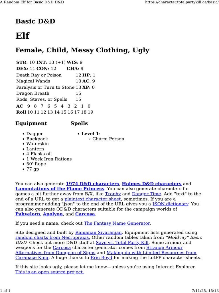 Random Elf Character for Basic D&D | PDF