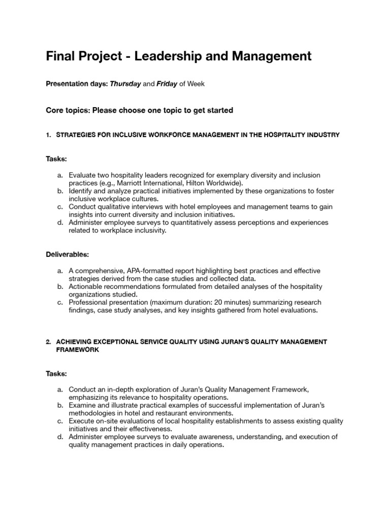 Leadership in Hospitality Management | PDF | Evaluation | Quality ...