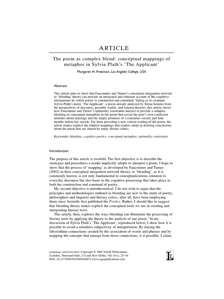 The Poem As Complex Blend - Conceptual Mappings of Metaphor in Sylvia ...