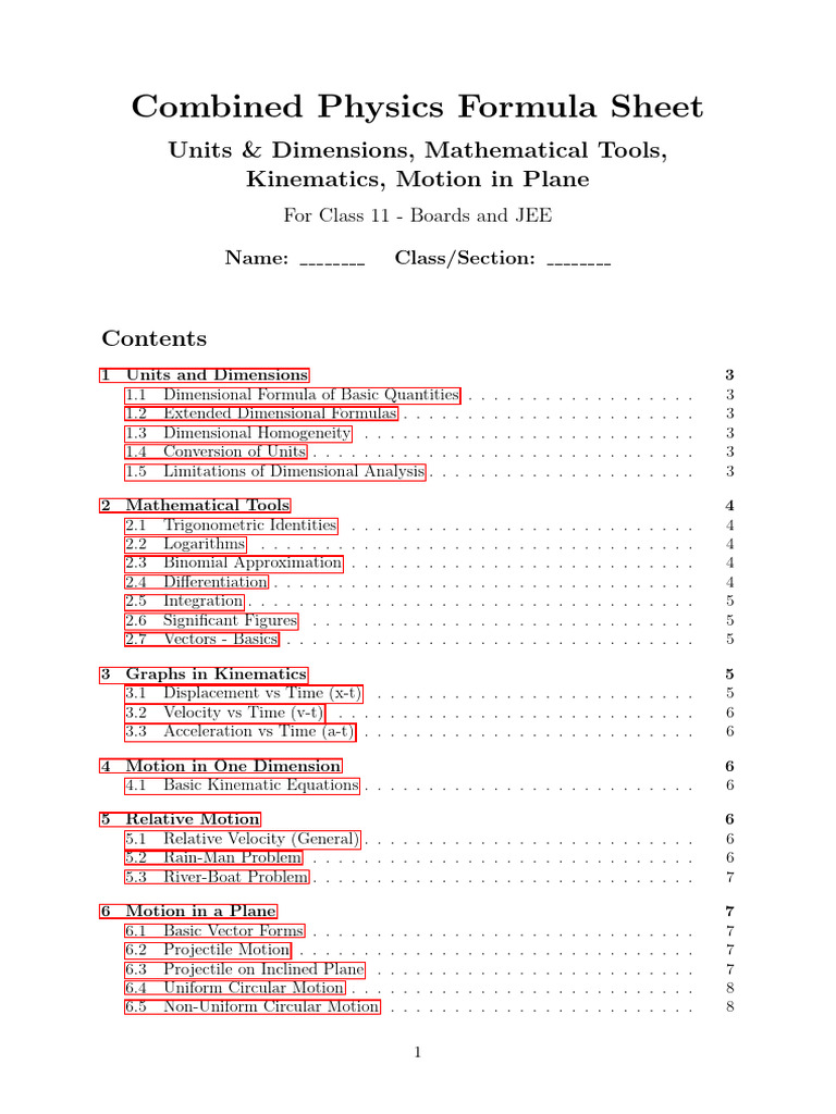 PDF Formula Sheetsd | PDF | Kinematics | Acceleration
