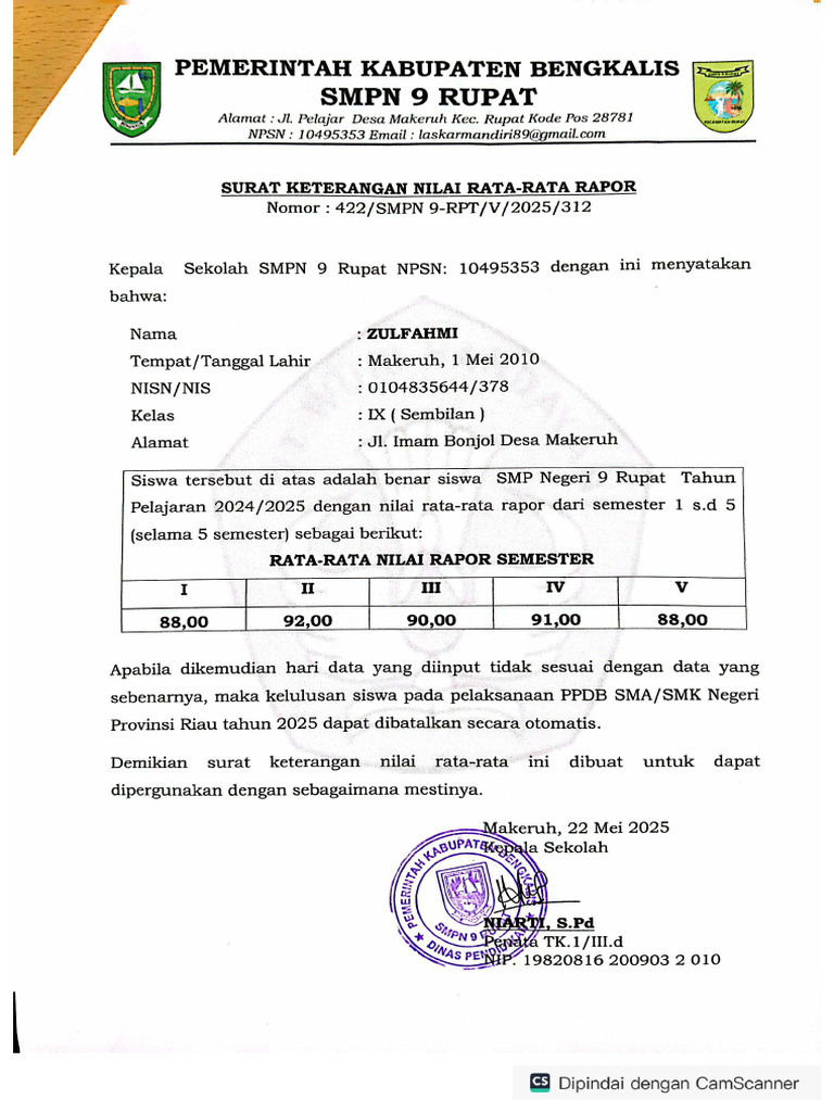 Nilai Rata2 Zulfahmi | PDF
