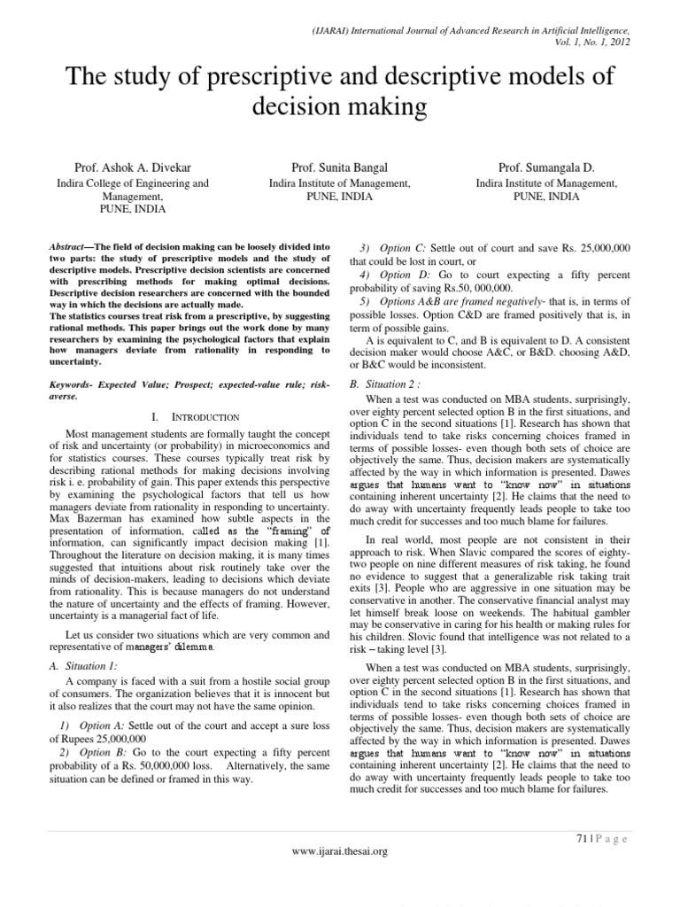Paper12-The Study of Prescriptive and Descriptive Models of Decision ...