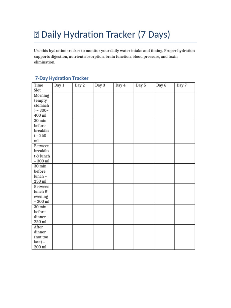 7-Day Water Intake Tracker | PDF